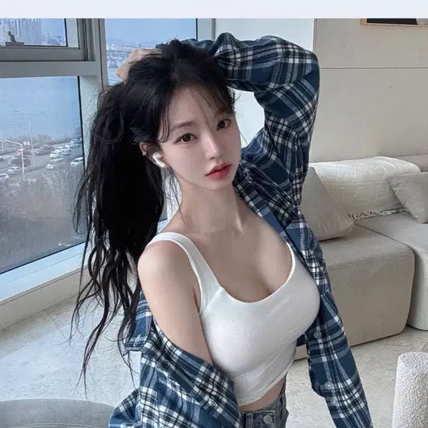 [BUNJANG] Kinda Me Volume Square Neck Cami Tank Top White / 카인다미 옆가슴 볼륨 스퀘어넥 캡나시 화이트