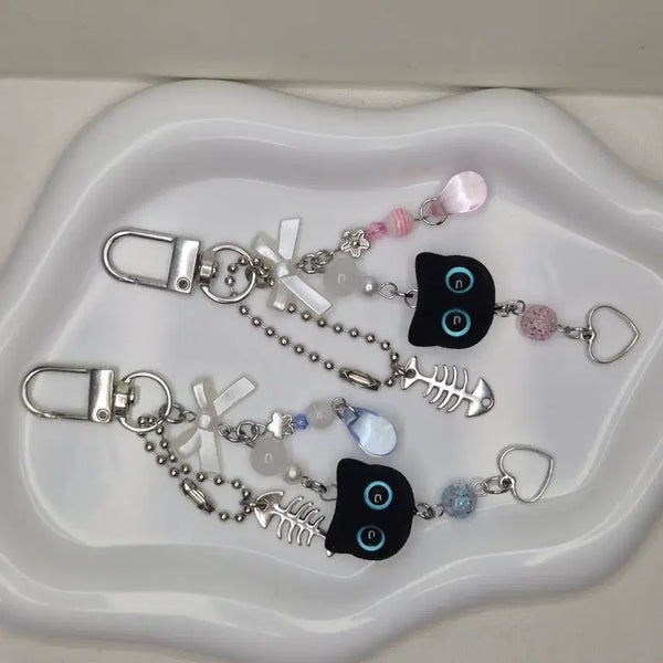 [BUNJANG] Fish Bandit Cat Beaded Keychain / 생선도둑고양이키링 비즈키링