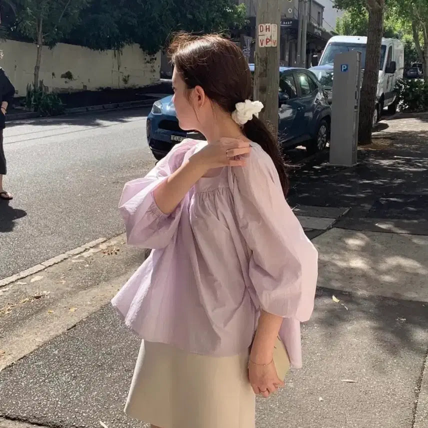 [BUNJANG] SIEH Ruffle Cotton Blouse Lilac XS / 시에 러플 코튼 블라우스 라일락 xs