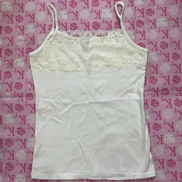 [BUNJANG] Vintage Ivory Sleeveless Lace Tank Top / 빈티지 아이보리 슬리브리스 화이트 로걀 히메갸루 레이스나시