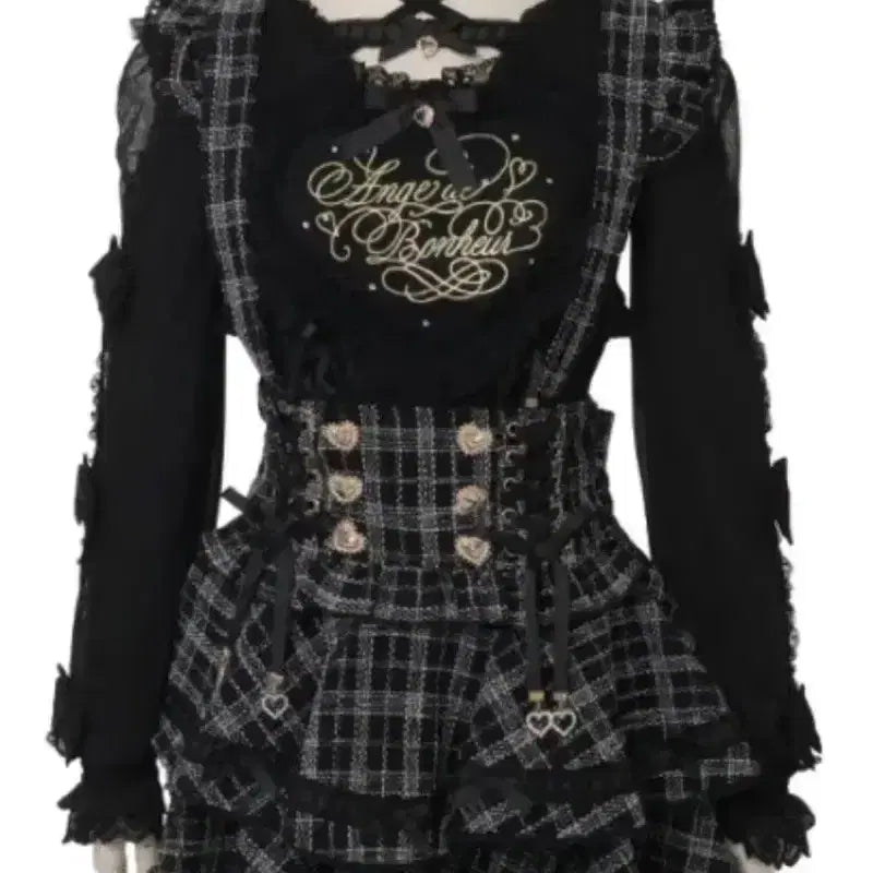 [BUNJANG] LIZLISA Tweed Ladder Suspenders Black / [교판] 리즈리사 트위드 사다리 서스펜더 블랙