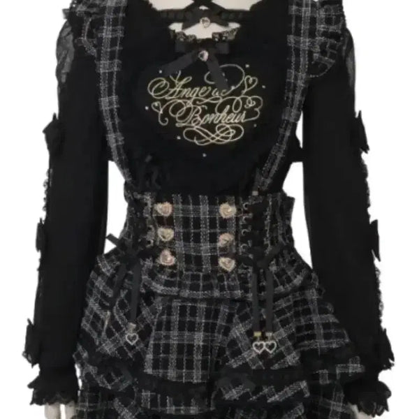 [BUNJANG] LIZLISA Tweed Ladder Suspenders Black / [교판] 리즈리사 트위드 사다리 서스펜더 블랙