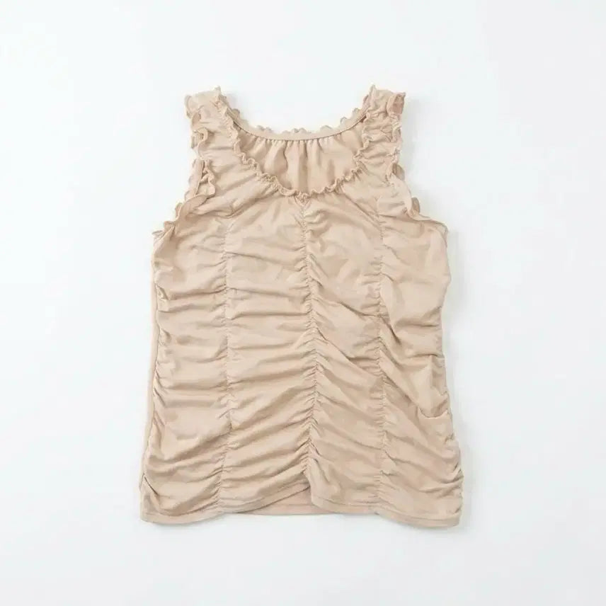 [BUNJANG] Shirring Sleeveless Top - Beige / 셔링 슬리브리스 탑 베이지