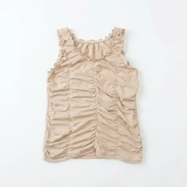 [BUNJANG] Shirring Sleeveless Top - Beige / 셔링 슬리브리스 탑 베이지
