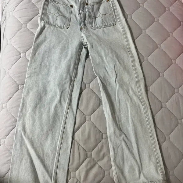 [BUNJANG] Sandro Embroidered Detail Wide Leg Jeans / [36/25-26] 산드로(Sandro) 자수 포인트 와이드 청바지