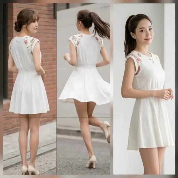[BUNJANG] Floral Lace Banding A-Line Mini Dress / [홍대 AK플라자] 플로럴 포인트 밴딩 A라인 원피스  160이하 추천