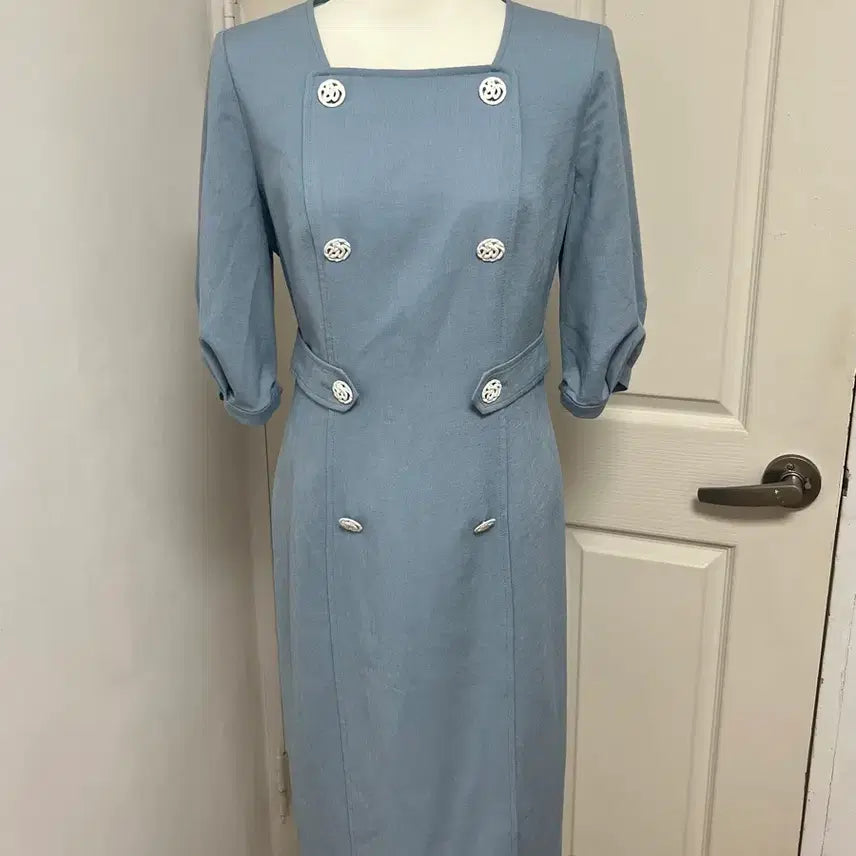 [BUNJANG] Lynn Blue Double Button Dress Size 55 / Lynn 블루 더블 버튼 원피스 55