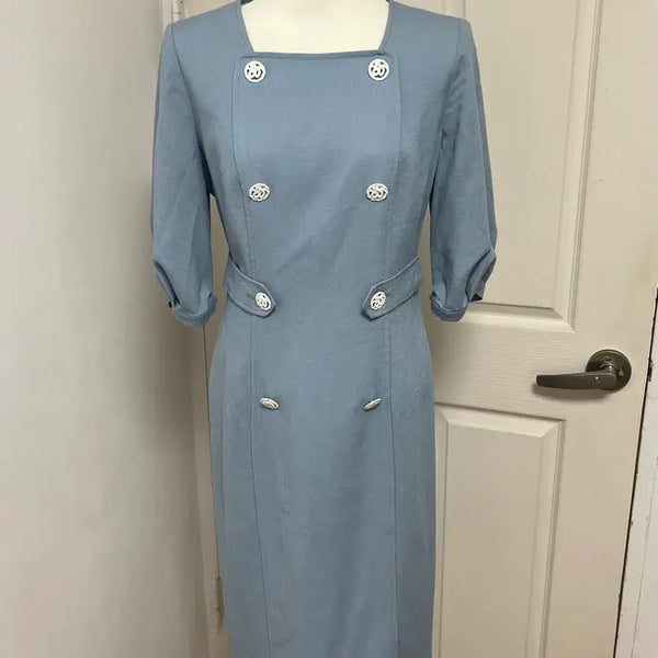[BUNJANG] Lynn Blue Double Button Dress Size 55 / Lynn 블루 더블 버튼 원피스 55
