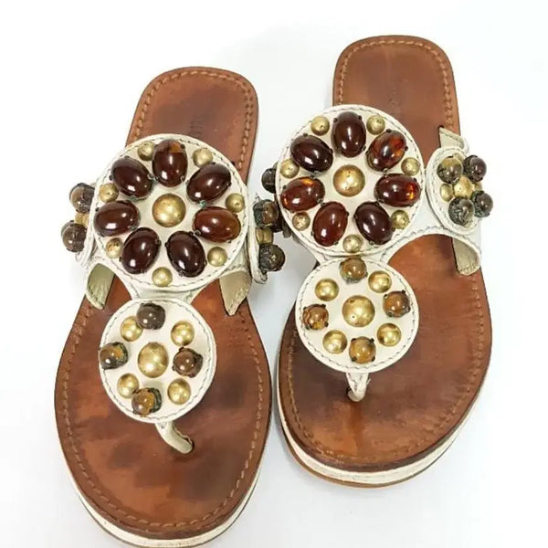 [BUNJANG] Miu Miu Cabochon Gemstone Leather Sandals Size 35 / 정품 미우미우 카보숑 원석 가죽 샌들 35
