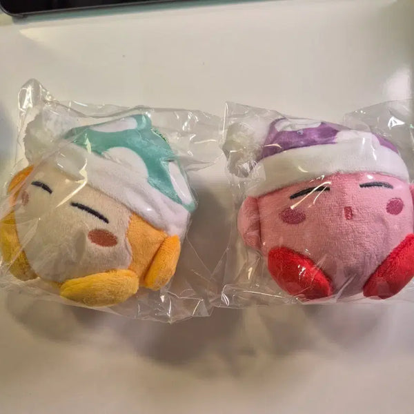 [BUNJANG] Kirby & Waddle Dee Sleeping Plush Keychain Set (2 Types) / 새상품 새근새근 잠자는 눈감은 커비 웨이들디 인형 키링 2종