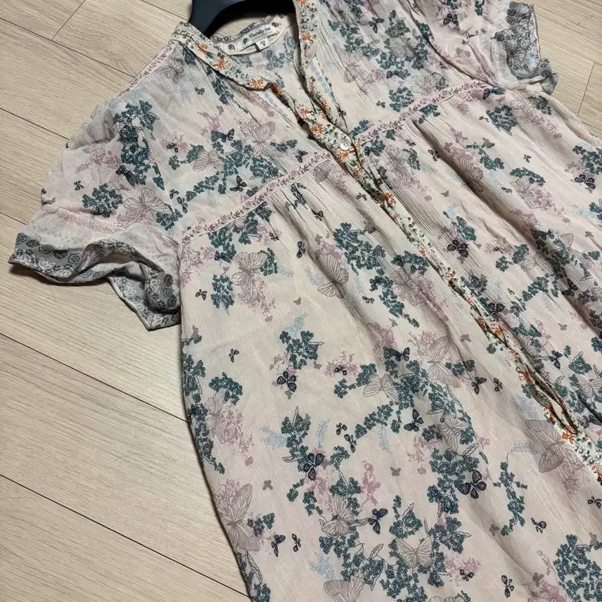 [BUNJANG] Thursday Island Chiffon Short Sleeve Dress with Flower Frills / 써스데이아일랜드 정유미 쉬폰 반팔 원피스 플라워 프릴 러플