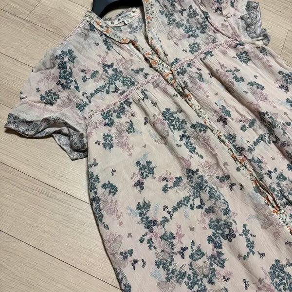 [BUNJANG] Thursday Island Chiffon Short Sleeve Dress with Flower Frills / 써스데이아일랜드 정유미 쉬폰 반팔 원피스 플라워 프릴 러플