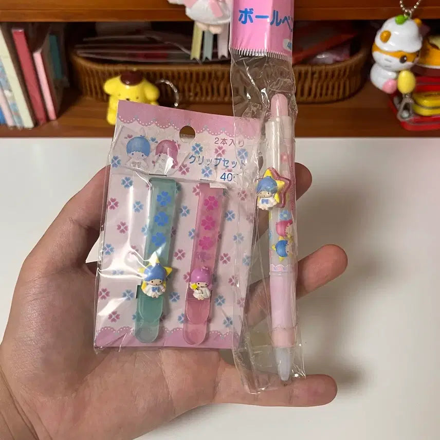 [BUNJANG] KikiLala Classic Diary Clips & Ballpoint Pen Set / (일괄)고전 키키라라 다이어리 클립 키키 볼펜 집게