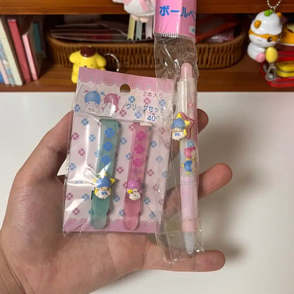 [BUNJANG] KikiLala Classic Diary Clips & Ballpoint Pen Set / (일괄)고전 키키라라 다이어리 클립 키키 볼펜 집게