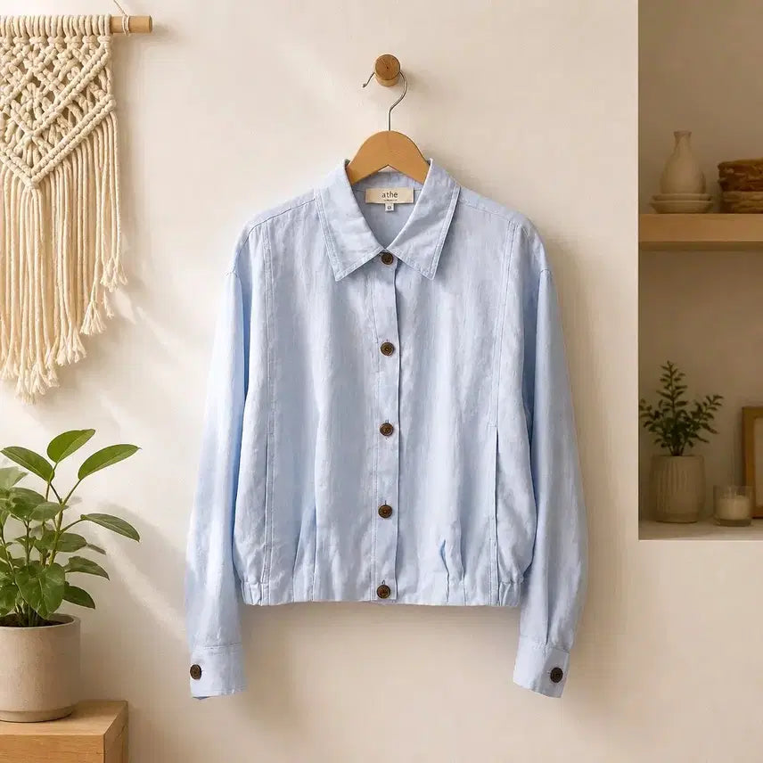 [BUNJANG] At.e Vanessa Bruno 2025 Linen 100% Crop Jumper Shirt Size 36 / 아떼 바네사브루노 2025 린넨 100% 크롭 점퍼 셔츠 36사이즈