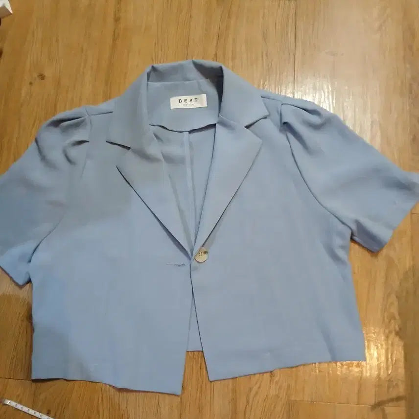 [BUNJANG] Short Sleeve Cropped Jacket Sky Blue / 반팔 크롭 자켓 하늘색/프리