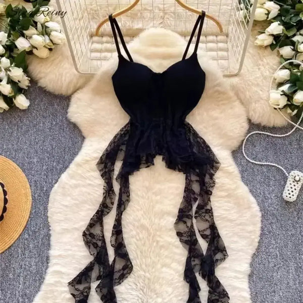 [BUNJANG] Black Lace Strap Tank Top / 블랙 레이스 스트랩 나시