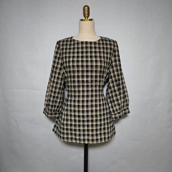 [BUNJANG] Checkered Blouse with 3/4 Sleeves / A 체크 블라우스