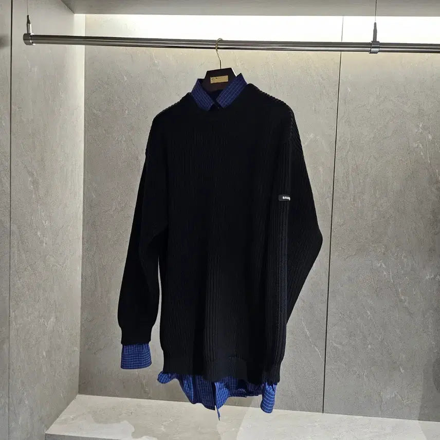 [BUNJANG] Balenciaga Layered Check Rubber Patch Chunky Knit / 발렌시아가 레이어드 체크 러버패치 청키 니트