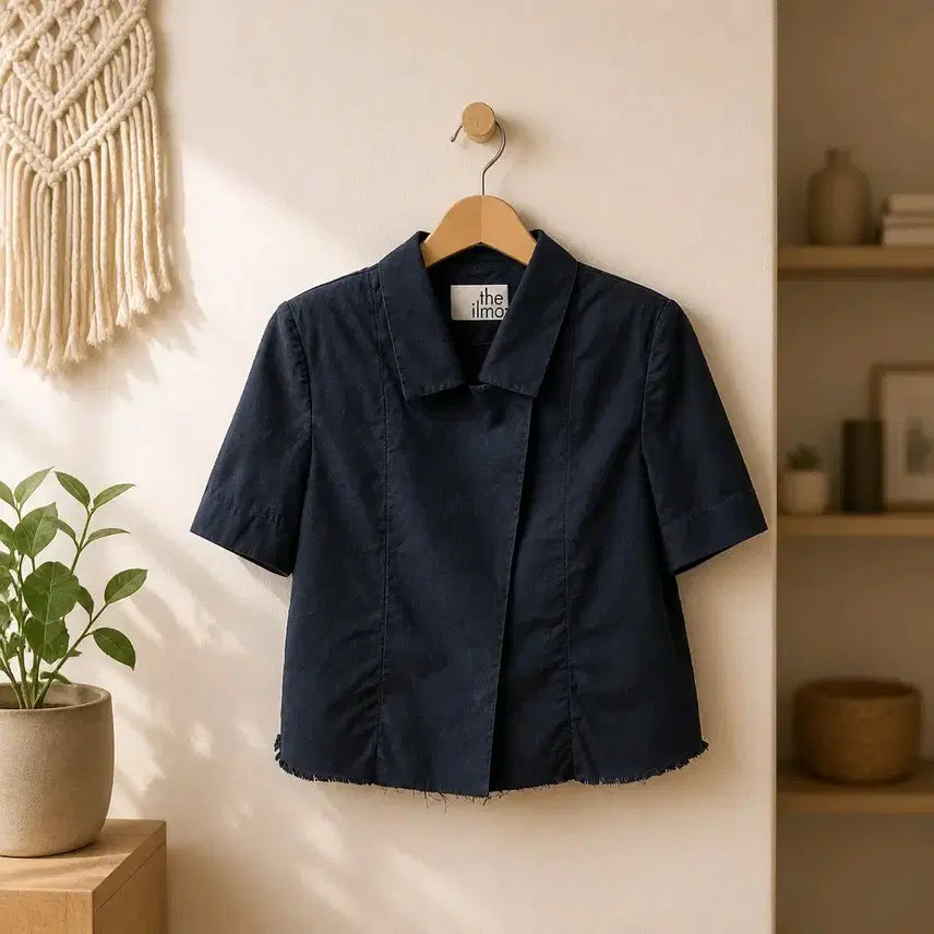 [BUNJANG] The Ilma Tencel Cotton Cropped Short Sleeve Jacket (Size S) / 더일마(The Ilma)  텐셀 코튼 크롭 반팔 자켓 S사이즈