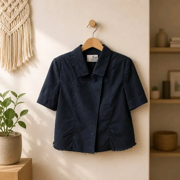 [BUNJANG] The Ilma Tencel Cotton Cropped Short Sleeve Jacket (Size S) / 더일마(The Ilma)  텐셀 코튼 크롭 반팔 자켓 S사이즈