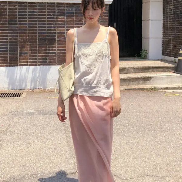 [BUNJANG] From Beginning Long Skirt Pink / 프롬비기닝 롱 스커트