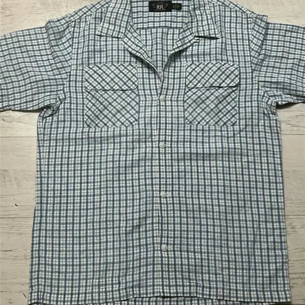 [BUNJANG] RRL Indigo Check Linen Camp Shirt / RRL 인디고 체크 린넨 캠프 셔츠 M