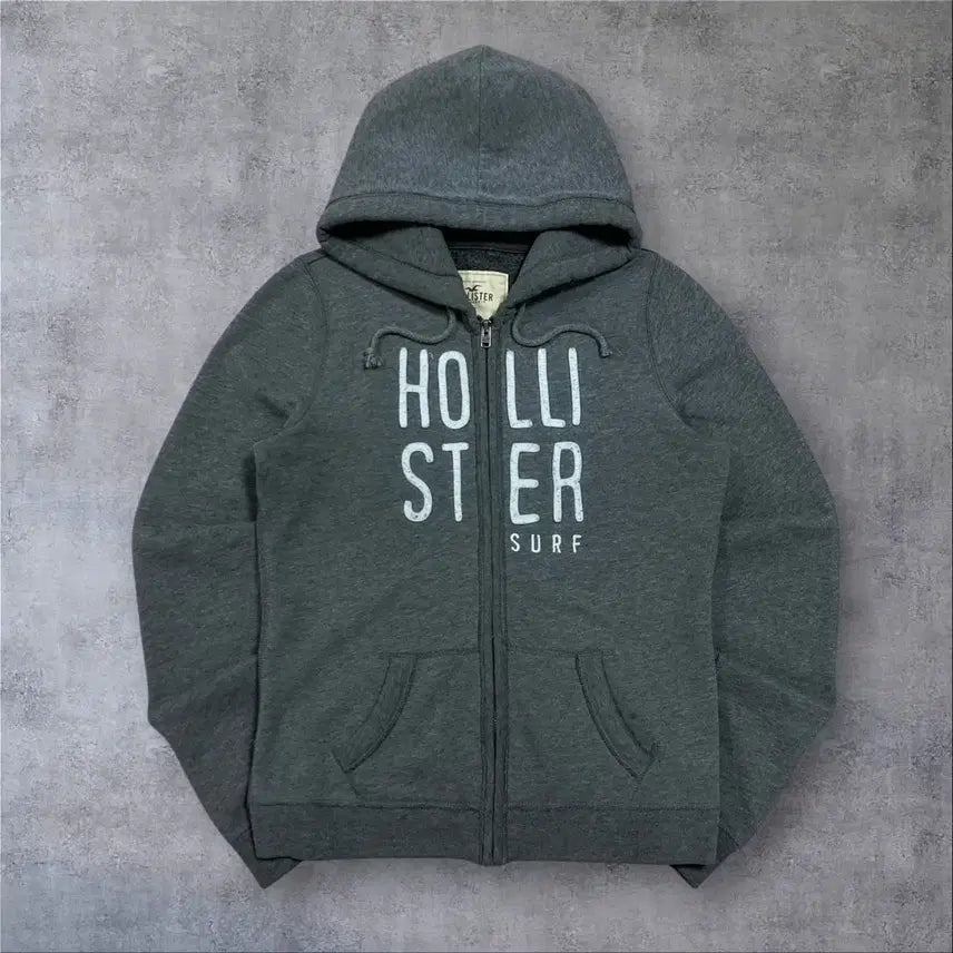 [BUNJANG] Hollister Y2K Spell Out Big Logo Charcoal Hooded Zip-Up Hoodie / 홀리스터 y2k 스펠아웃 빅로고 차콜 후드 집업