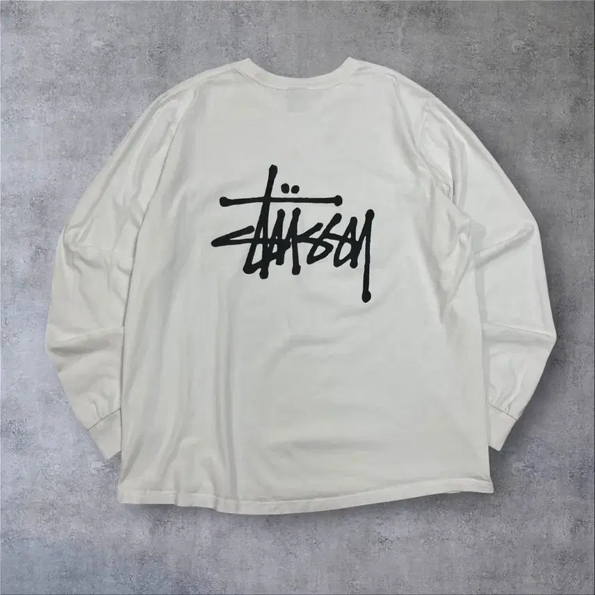 [BUNJANG] Stussy Stock Big Logo White Long Sleeve / 스투시 스탁 빅로고 화이트 롱 슬리브
