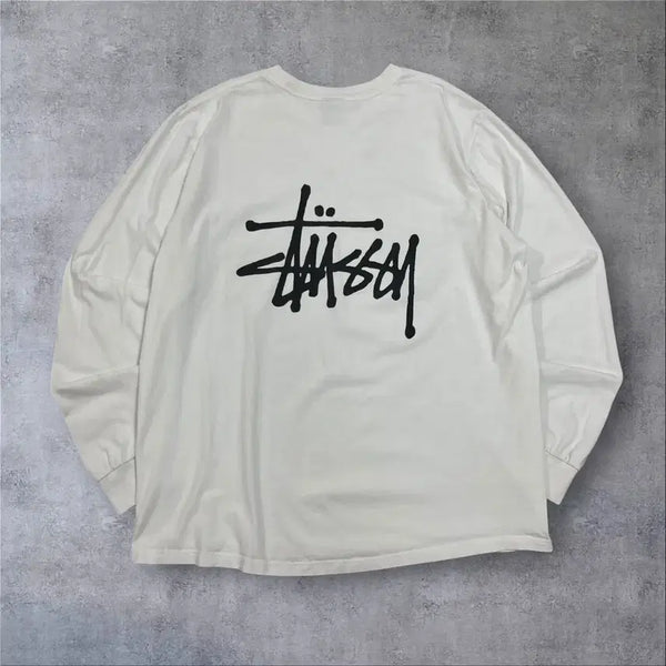 [BUNJANG] Stussy Stock Big Logo White Long Sleeve / 스투시 스탁 빅로고 화이트 롱 슬리브