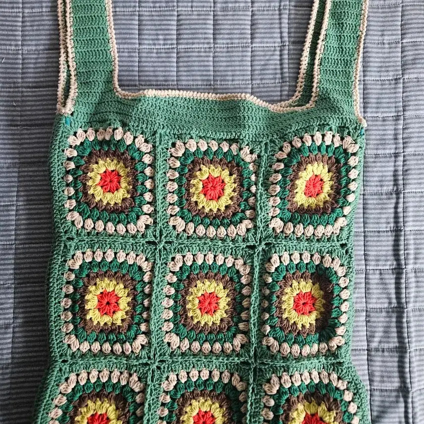 [BUNJANG] STU Knit Crochet Tote Bag - Green / stu 니트 크로셰 토트백 그린