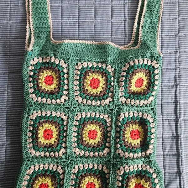 [BUNJANG] STU Knit Crochet Tote Bag - Green / stu 니트 크로셰 토트백 그린