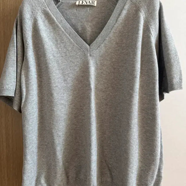 [BUNJANG] Leba Fresh Cotton V-Neck Knit Melange Grey (Size F) / [1회착용] 르바 Fresh Cotton V-Neck Knit