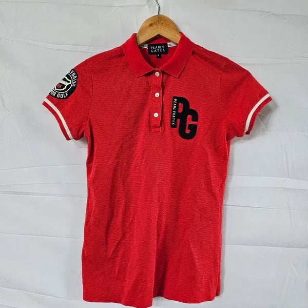 [BUNJANG] PEARLY GATES Women's Golfwear Short Sleeve Polo T-Shirt Red / 파리게이츠 여성 골프웨어 반팔 카라티 레드