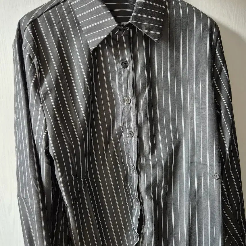 [BUNJANG] Stripe Shirt - Adjustable Waist / 스트라이프 셔츠 그레이(허리 조절 가능!!)