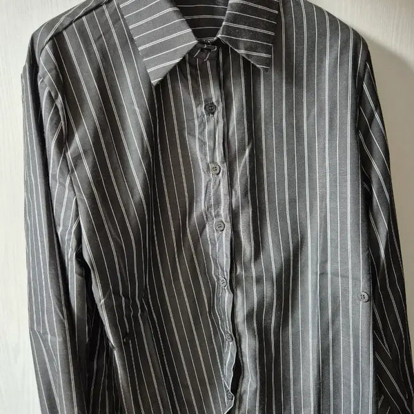 [BUNJANG] Stripe Shirt - Adjustable Waist / 스트라이프 셔츠 그레이(허리 조절 가능!!)