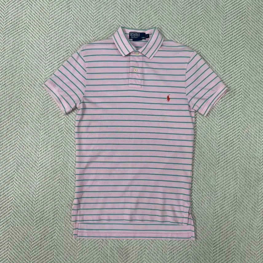 [BUNJANG] Polo Ralph Lauren Pink Green Stripe Short Sleeve Polo Shirt Size S / 폴로 랄프로렌 핑크 그린 스트라이프 반팔 카라티 S