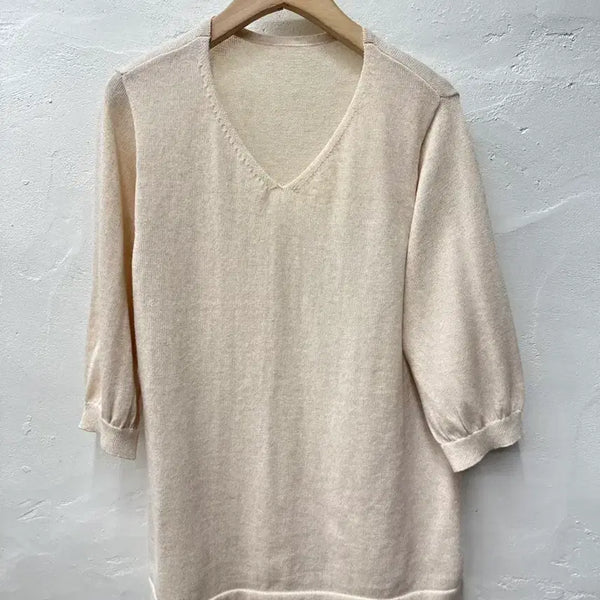 [BUNJANG] Annabelleef Women's Linen Blend Short Sleeve T-Shirt Beige / 상태최상) 아니베에프 여 티셔츠 베이지/니트/린넨혼방/반팔 77