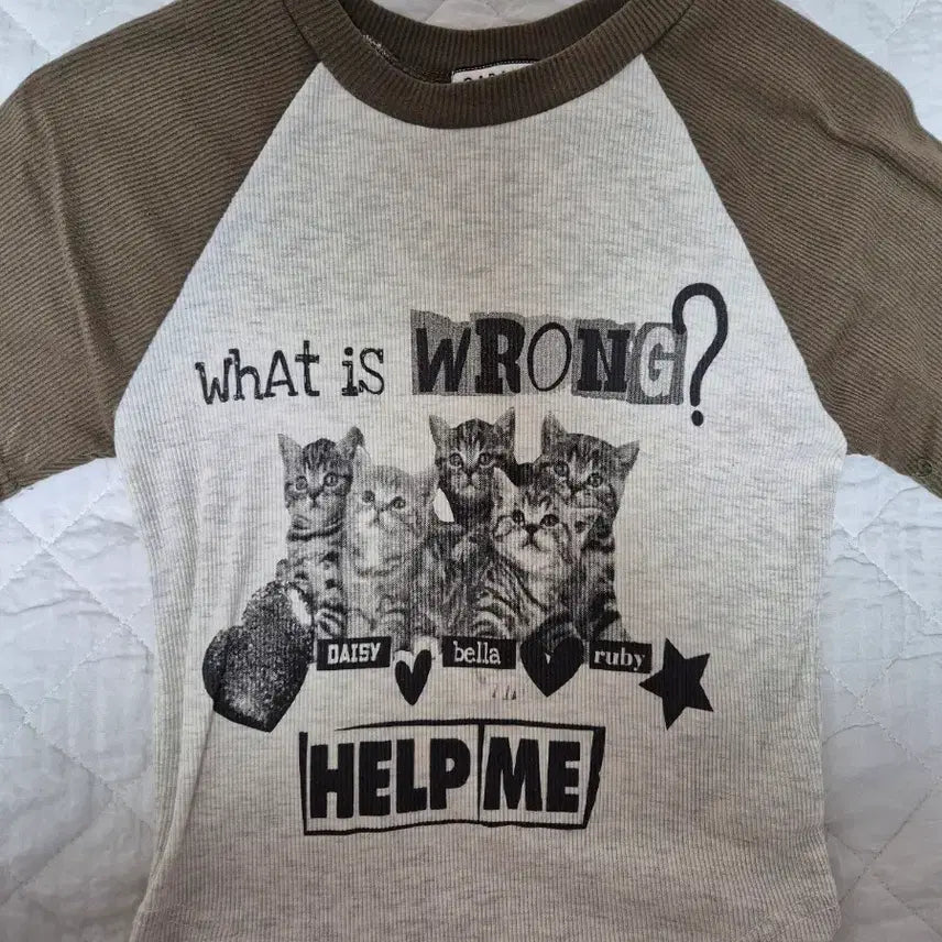 [BUNJANG] Cat Graphic Short Sleeve T-Shirt - Khaki / 고양이 반팔 티셔츠 카키