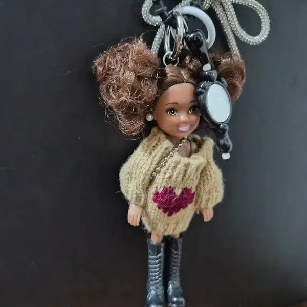[BUNJANG] Barbie Doll Knit Sweater & Boots Keychain with Mirror Charm / 바비인형 키링