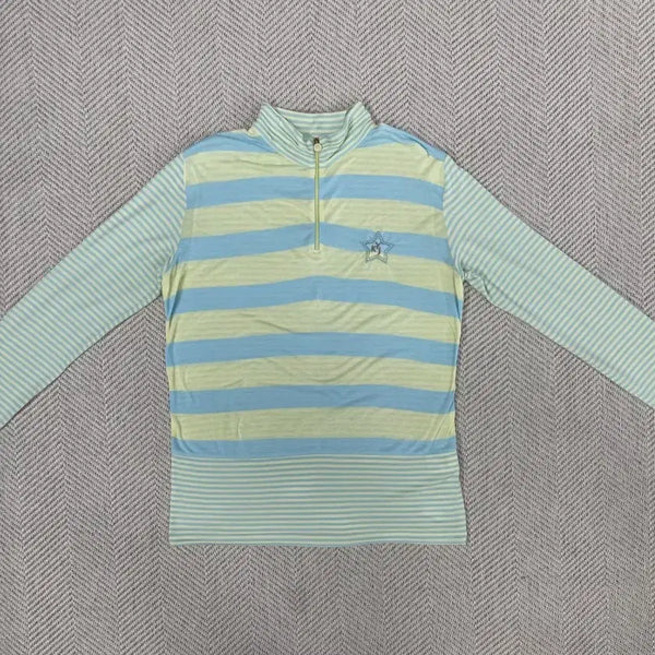[BUNJANG] Kim Young Joo Golf Striped Half-Zip Long Sleeve T-Shirt Size 100 / 김영주골프 단가라 하프집업 긴팔 티셔츠 100