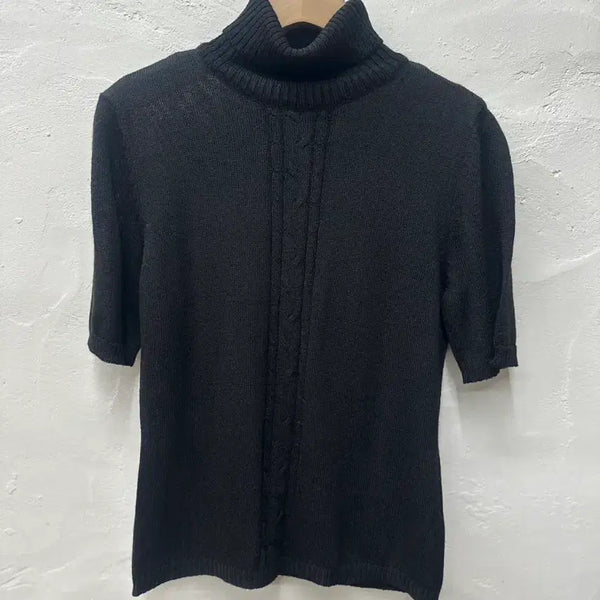 [BUNJANG] DECO Women's Black Half-Sleeve T-Shirt Knit Blend - Size M / 상태최상) 데코 여 티셔츠 블랙/니트/인견혼방/반팔 M
