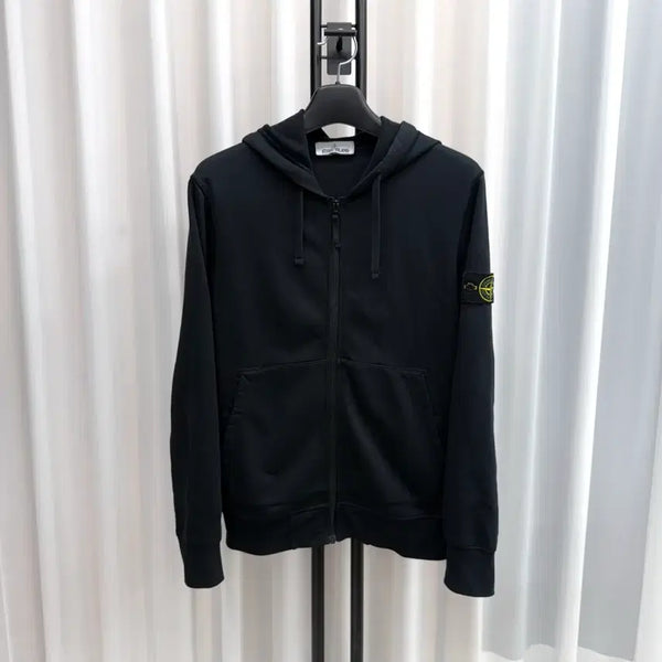 [BUNJANG] Stone Island Logo Patch Zip-Up Hoodie Black / [M] 스톤아일랜드 와펜 후드집업 블랙