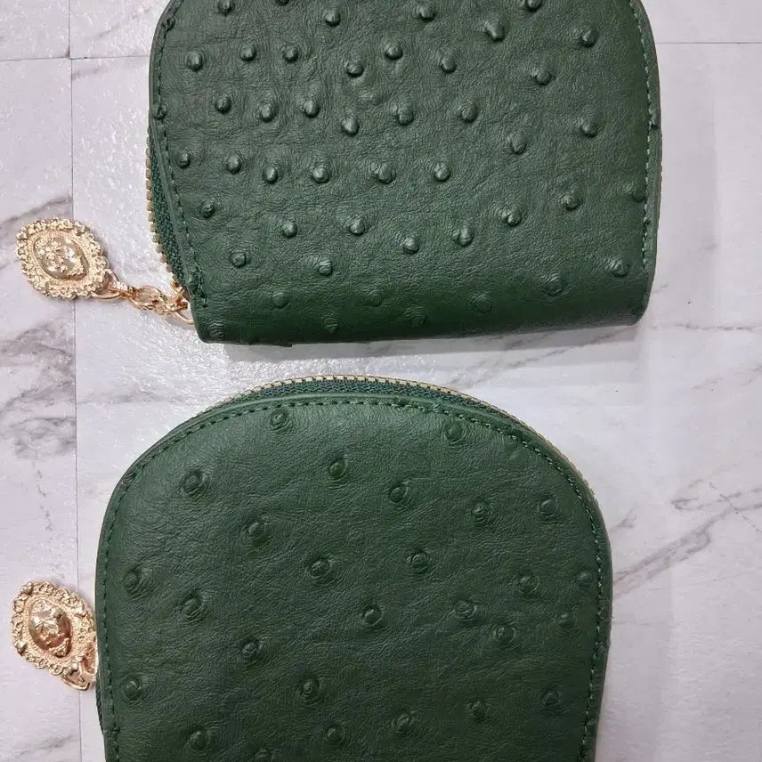 [BUNJANG] Ostrich Pattern Card Wallet with Gold Trim / 카드지갑