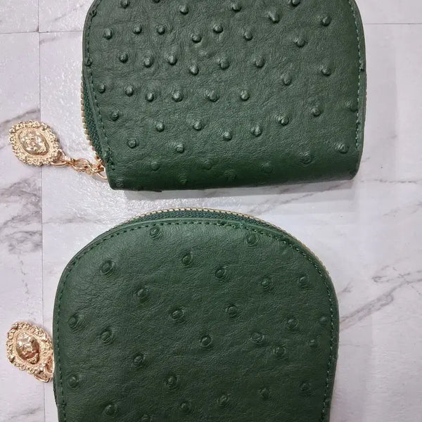 [BUNJANG] Ostrich Pattern Card Wallet with Gold Trim / 카드지갑