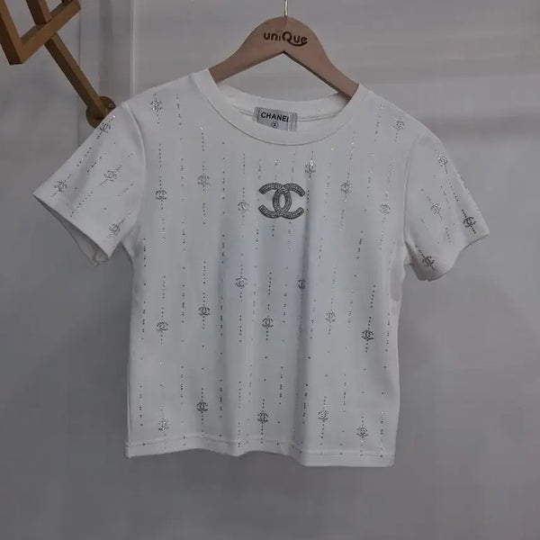 [BUNJANG] Sparkle Cubic Short Sleeve T-Shirt White / 반팔 큐빅 티셔츠 화이트