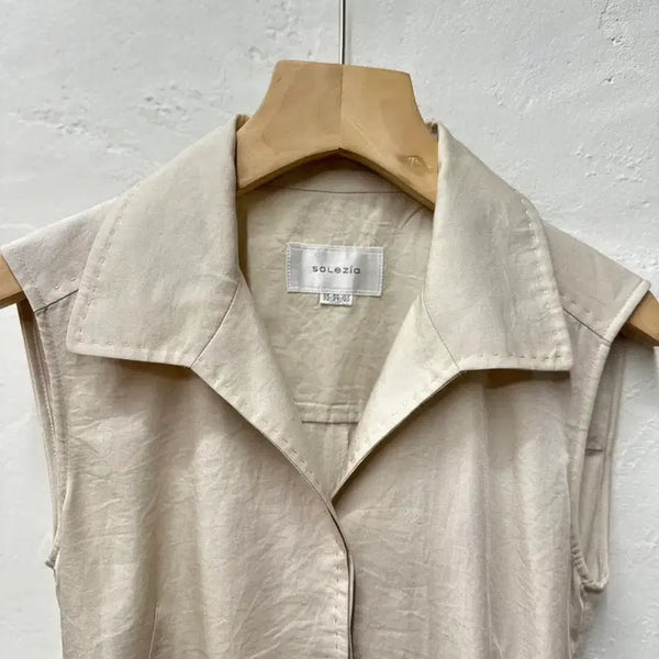 [BUNJANG] Solezia Women's Sleeveless Linen Blend Dress Beige / 상태최상) 솔레지아 여 원피스 베이지/반셔츠/린넨혼방/민소매 55