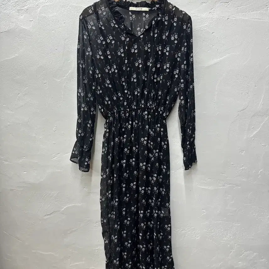 [BUNJANG] Edge Corner Women's Black Pattern See-Through Long-Sleeve Dress / 상태최상) 엣코너 여 원피스 블랙패턴/시스루/긴팔 44-55