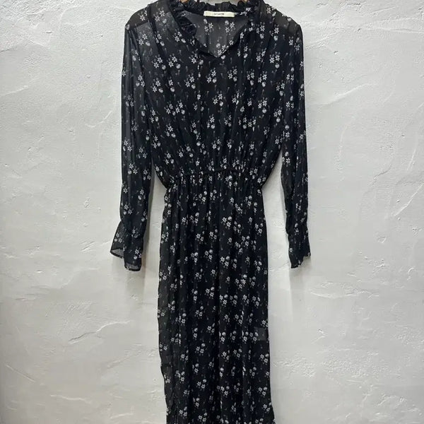 [BUNJANG] Edge Corner Women's Black Pattern See-Through Long-Sleeve Dress / 상태최상) 엣코너 여 원피스 블랙패턴/시스루/긴팔 44-55