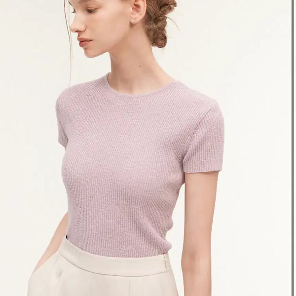 [BUNJANG] sie Riz Line Half Knit T-Shirt - Lavender / 시에 sie 리즈 라인 하프 니트 텐더 라벤더 여름 썸머 쿨 반팔 티셔츠